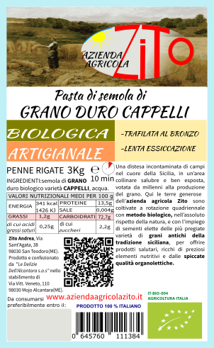 Penne rigate 3kg, Zito - BIO